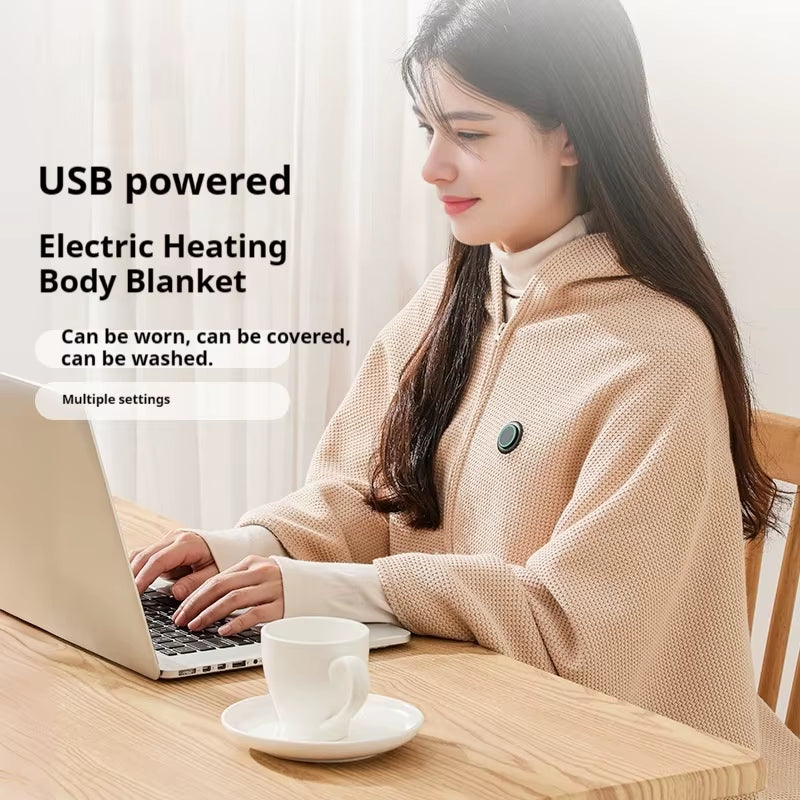 USB Electric Heated Blanket Wearable Heated Blanket Washable Warmer Blanket Adjustable 3 Levels Temperature Machine for Women